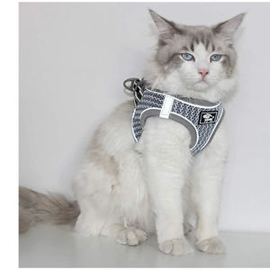 Pet Cat Vest Harnesses and Leash Set Breathable Reflective Grey Gray